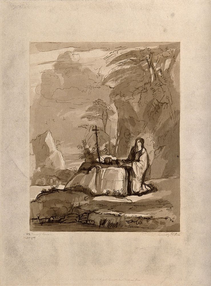 Saint Mary Magdalen. Aquatint by F.C. Lewis, 1840, after Claude Lorraine.