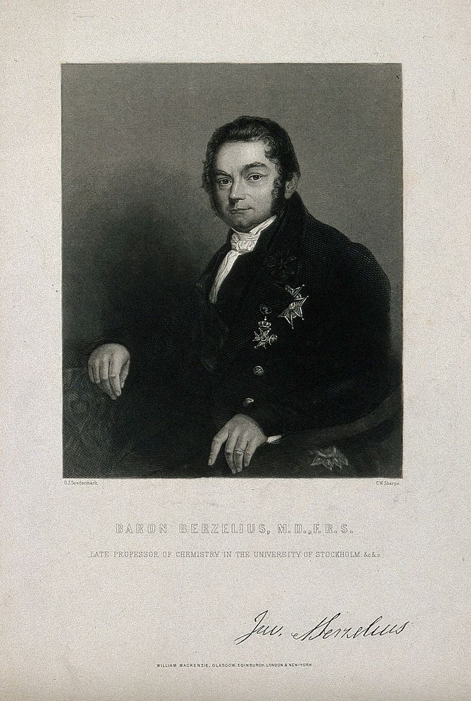 Jöns Jacob Berzelius. Line engraving by C. W. Sharpe after O. J. Soedermark.