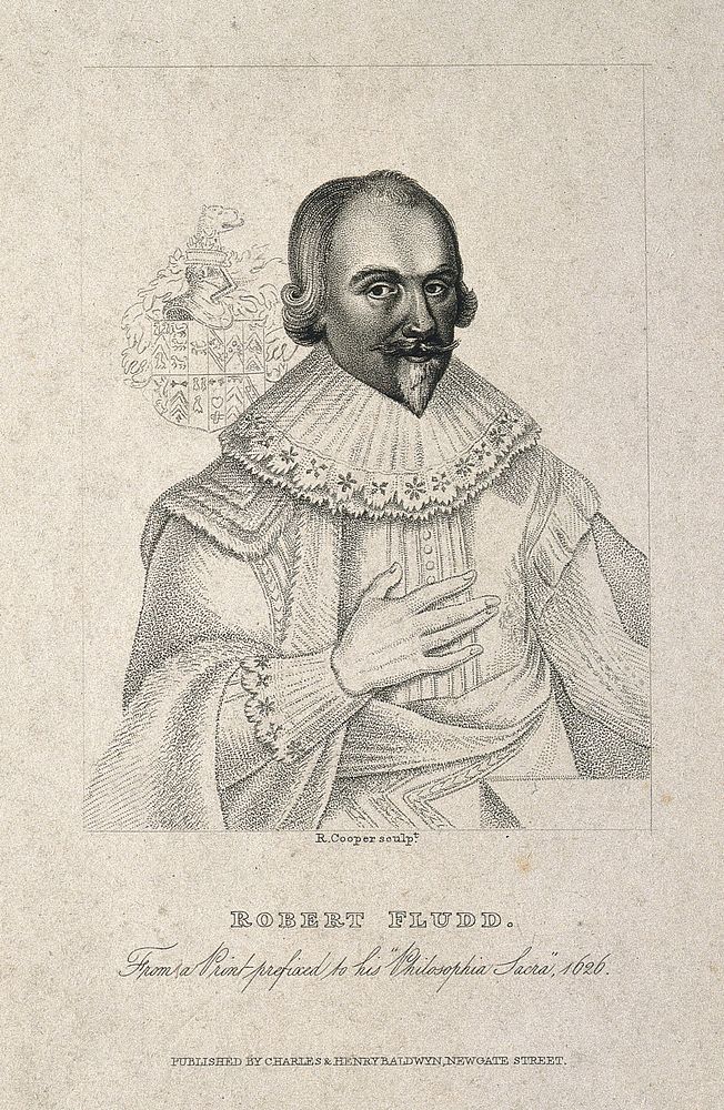 Robert Fludd. Stipple engraving by R. Cooper after M. Merian, 1626.