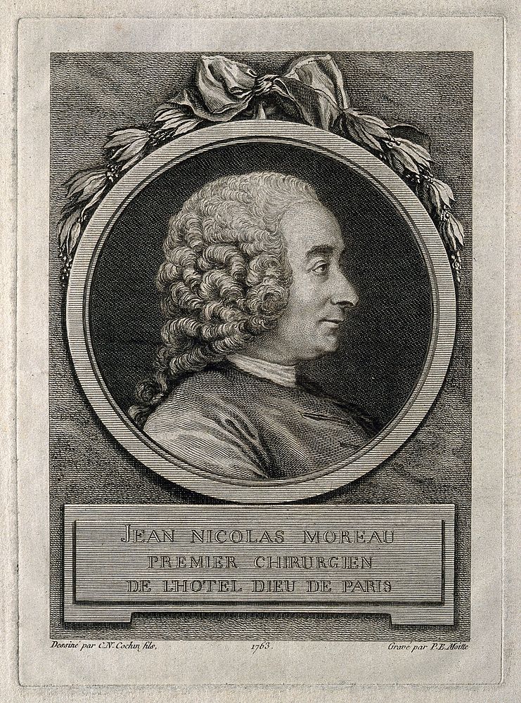 Jean Nicolas Moreau. Line engraving by P.E. Moitte, 1763, after C.N. Cochin, fils.