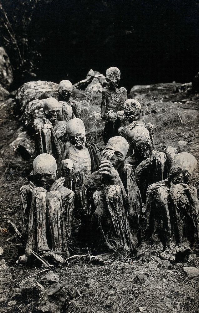 Mummified remains of eight Igorot people, Philippines.