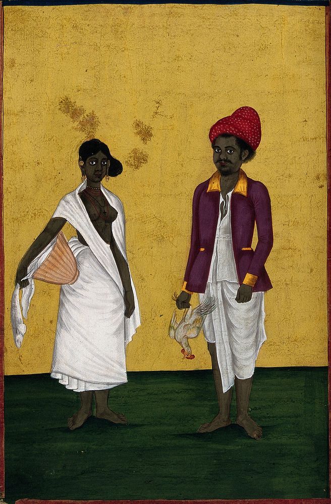 A domestics couple of low caste. Gouache drawing.