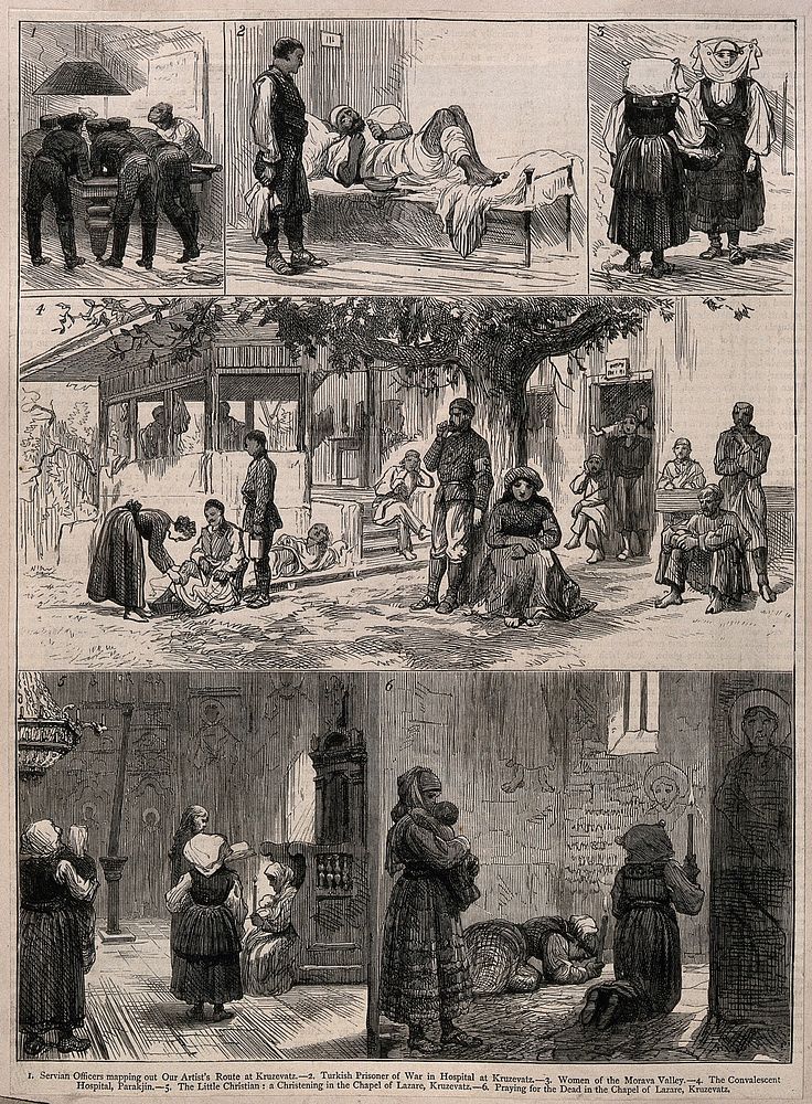 Serbo-Turkish War: series of sketches including the convalescent hospital, the Chapel at Lazare and prisoners of war. Wood…
