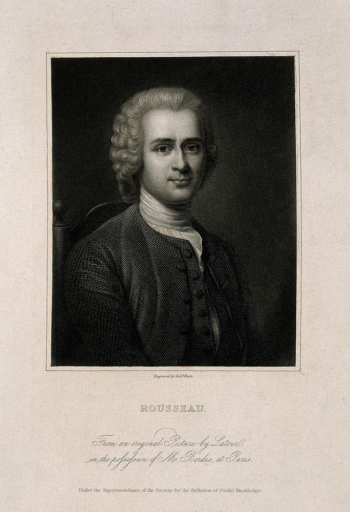 Jean-Jacques Rousseau. Stipple engraving by R. Hart after M.-Q. de La Tour.
