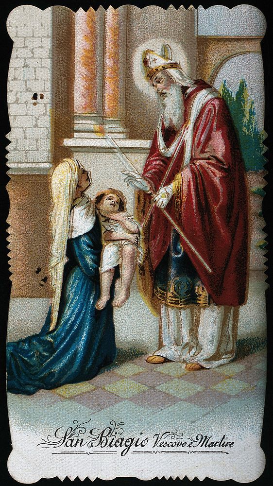 Saint Blaise. Colour lithograph, 1898.