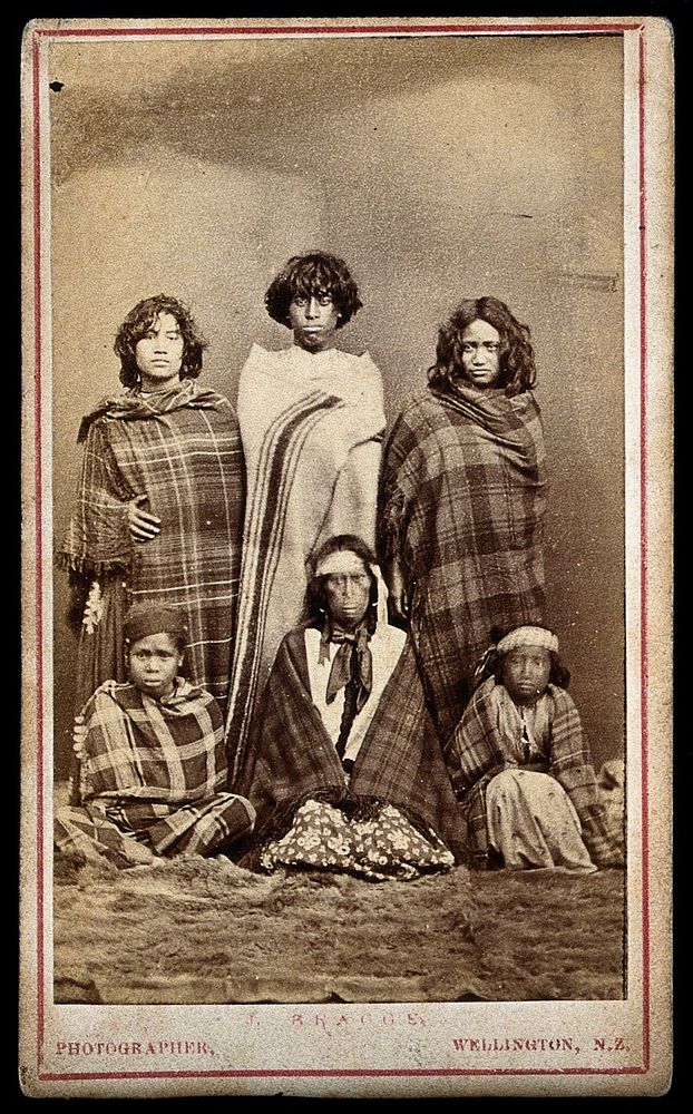 Six Maori people. Photograph by J. Bragge, 18--.