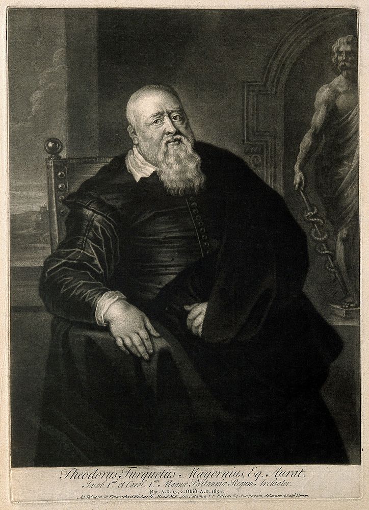 Sir Theodore Turquet de Mayerne. Mezzotint by J. Simon after Sir P. P. Rubens.