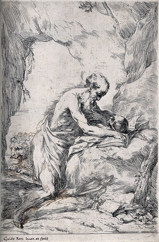 Saint Jerome. Etching by B. Biscaino.