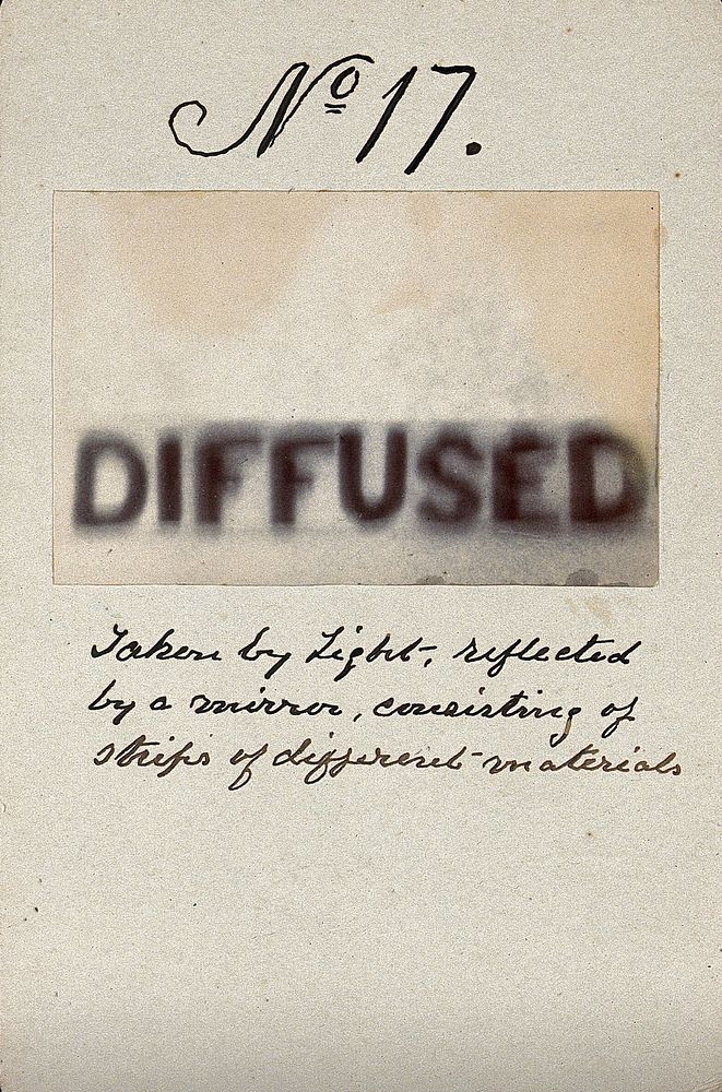 Light emitted by Röntgen Ray Tubes, reflected by a mirror: the word "diffused". Photoprint from radiograph, by James…