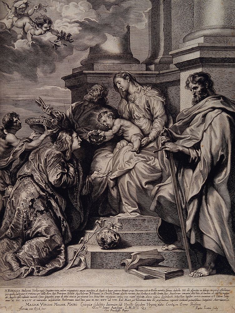 Saint Rosalia. Engraving by P. Pontius after Sir A. van Dyck.