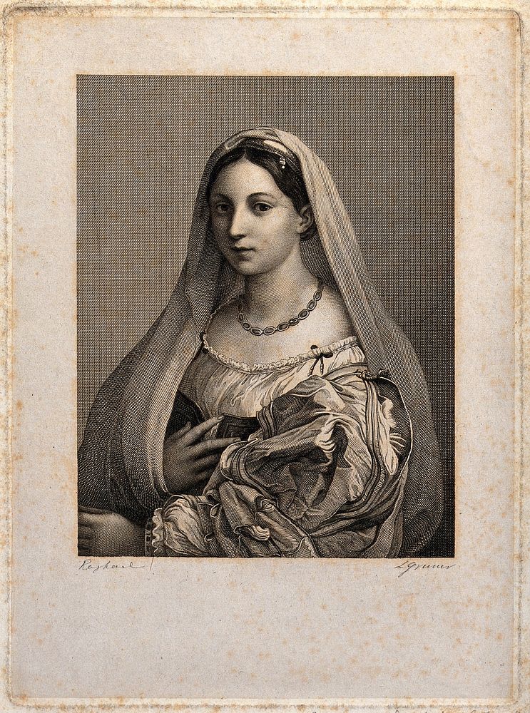 "La velata". Engraving by L. Gruner after Raphael.