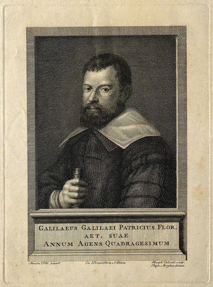 Galileo Galilei. Line engraving by J. Calendi after Santi di Tito.