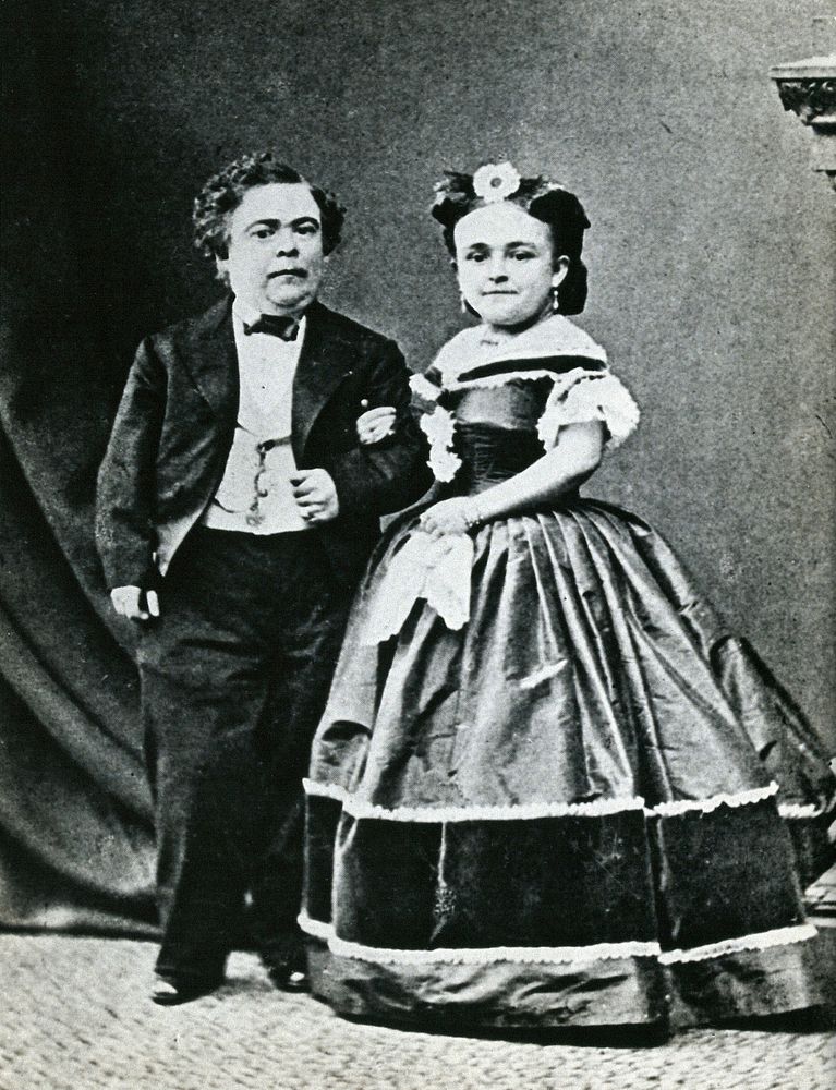 Two dwarfs: "Tom Thumb" (Charles Sherwood Stratton) (1838-1883) and his wife Lavinia Warren Stratton (1841-1919).…