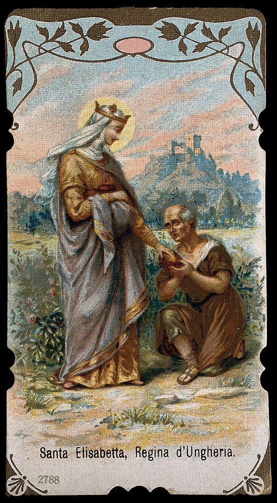 Saint Elizabeth of Hungary. Colour lithograph.