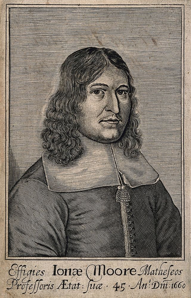 Sir Jonas Moore. Line engraving, 1660.