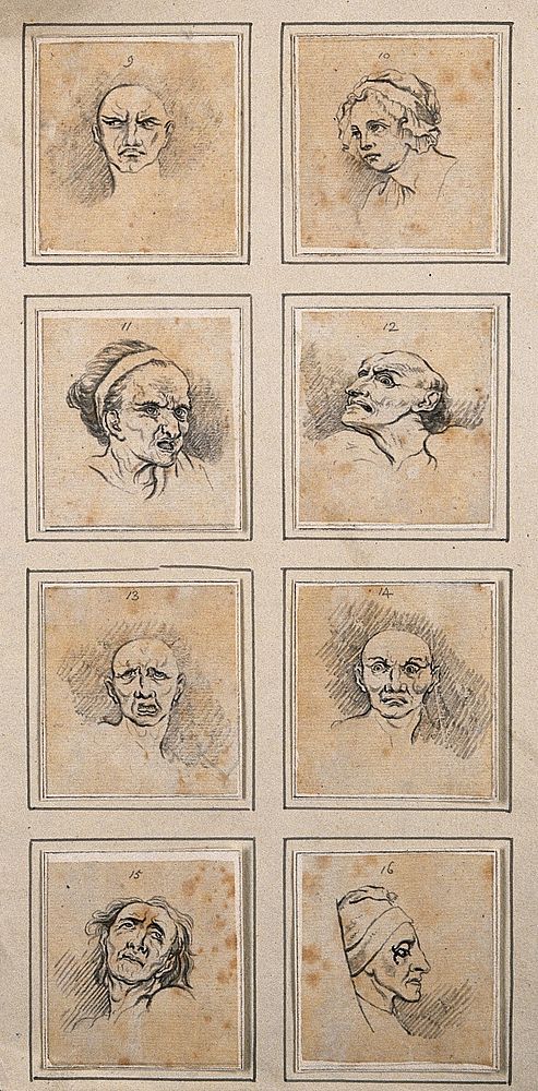 Eight physiognomies. Drawings, c. 1789, after D.N. Chodowiecki and C. Le Brun.