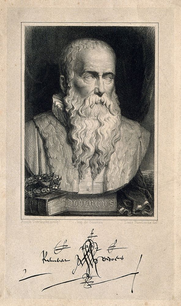 Rembert Dodoens. Lithograph by J.J. Tuerlinckx after L. Tuerlinckx.