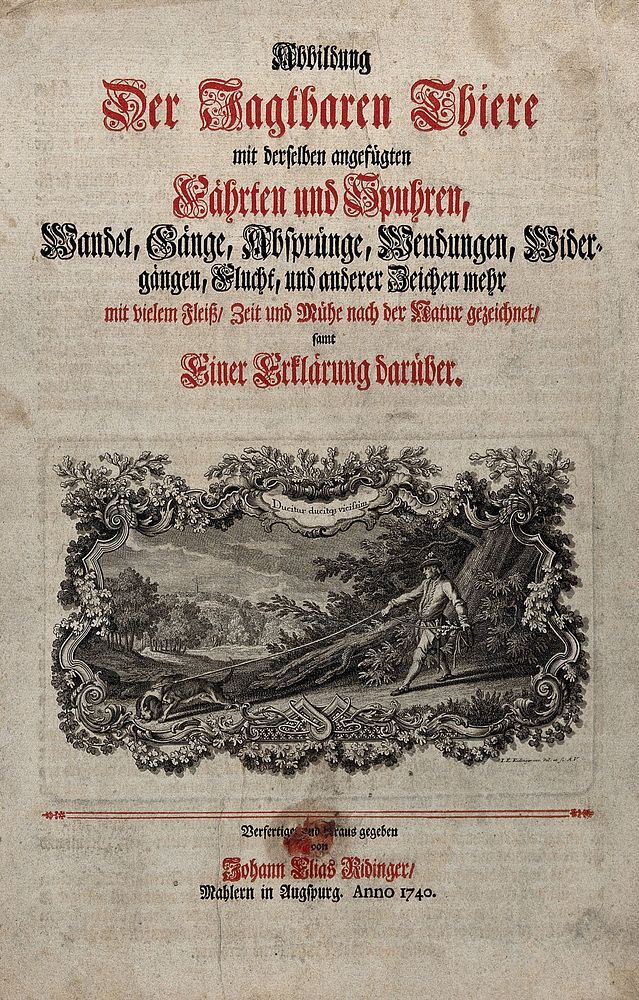 Hunting: engraved titlepage to Ridinger's "Abbildung der jagtbaren Thiere". Etching by J.E. Ridinger.