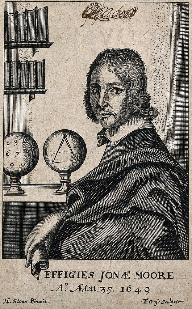 Sir Jonas Moore. Line engraving by T. Cross, 1650, after H. Stone.