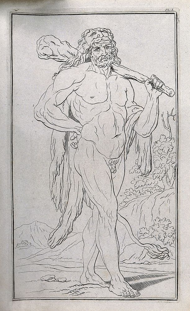 Hercules (Heracles). Line engraving by J. Tinney, 1743.