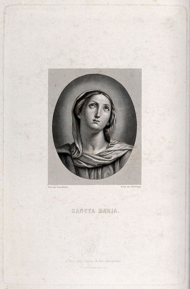 Saint Mary (the Blessed Virgin). Line engraving by P.F. Bertonnier, 1850, after G.B. Salvi, il Sassoferrato.