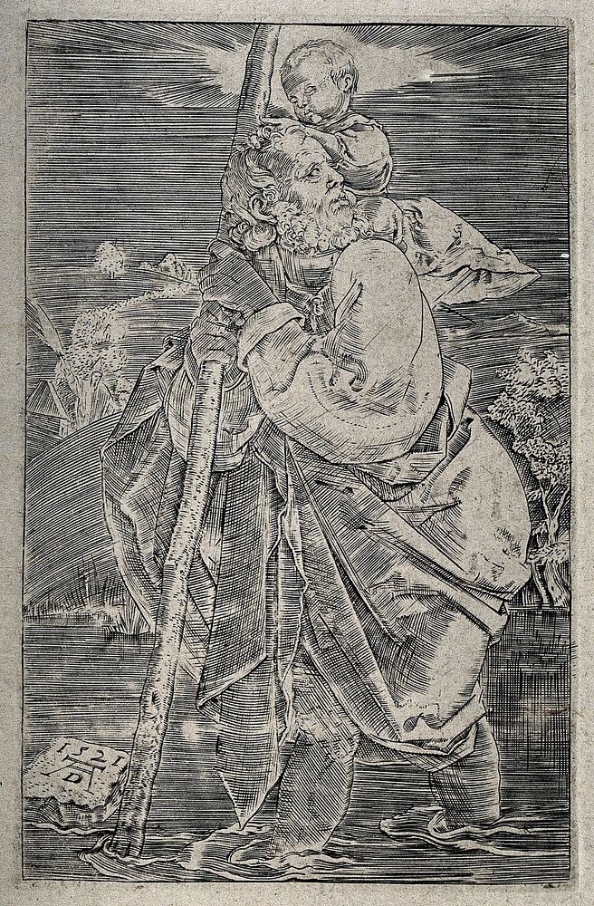 Saint Christopher. Engraving by A. Dürer, 1521.