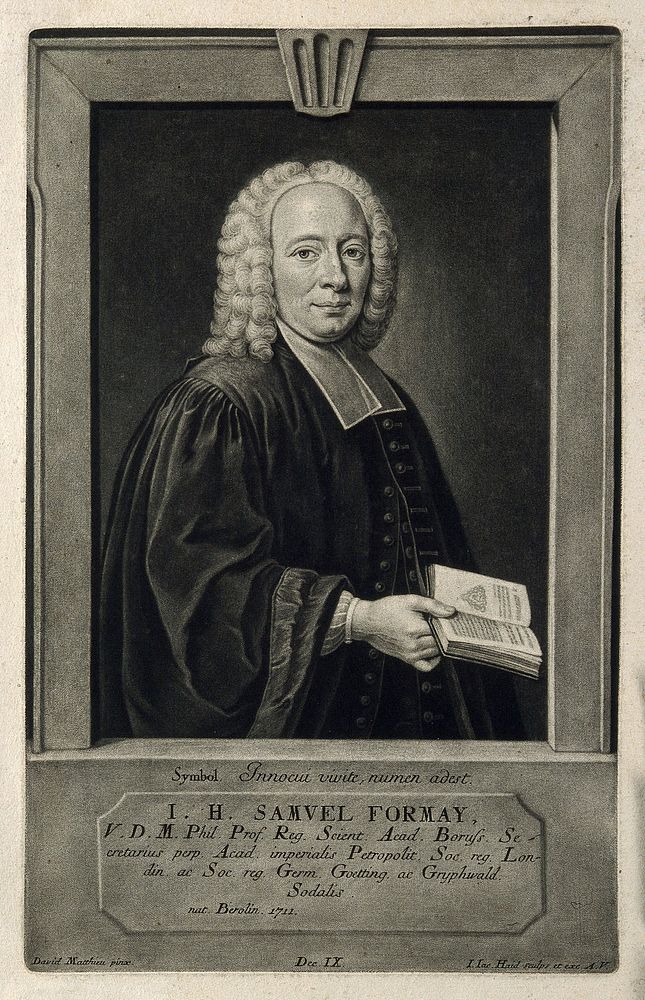 Johann Heinrich Samuel Formay. Mezzotint by J. J. Haid after D. Matthieu.