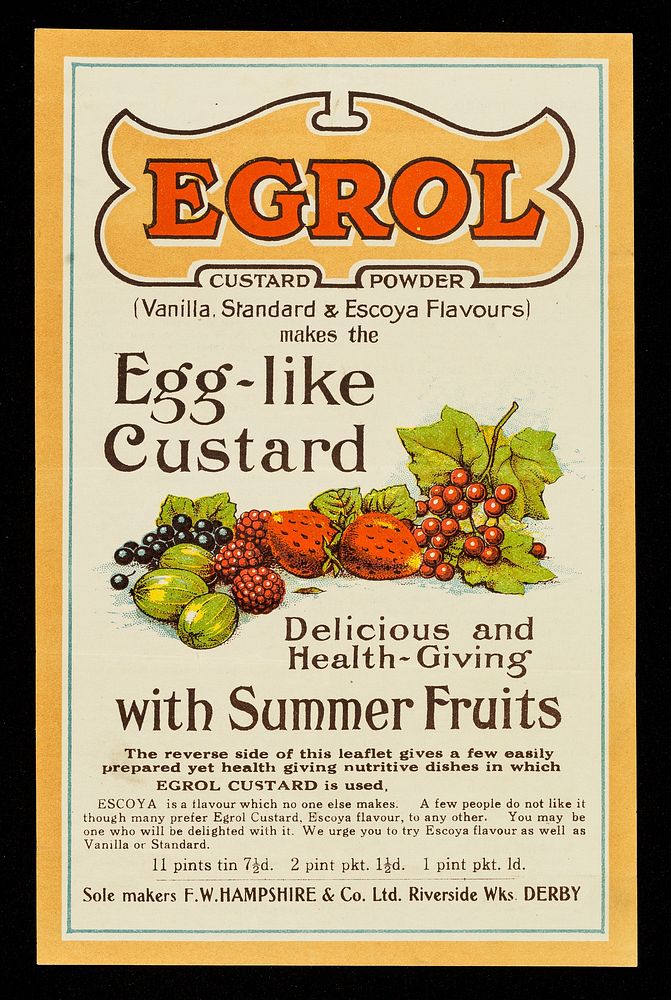 Egrol custard powder : (vanilla, standard & escoya flavours) makes the egg-like custard : delicious and health-giving with…