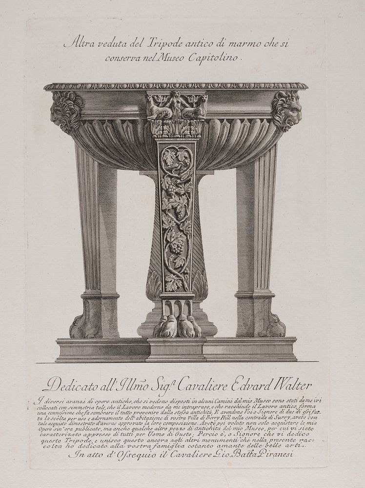 A marble tripod. Etching by G.B. Piranesi, ca. 1770.