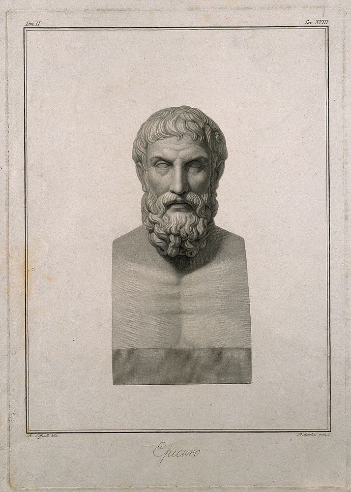 Epicurus. Line engraving by P. Bettelini after A. Tofanelli.