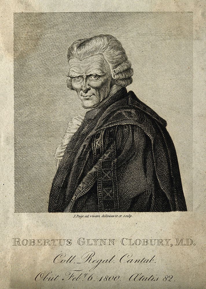Robert Glynn [Clobery]. Line engraving by J. Page after himself.