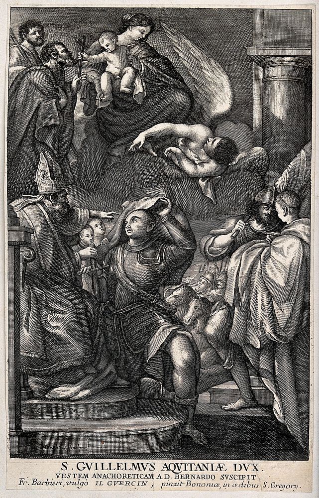 Saint William of Aquitaine. Engraving by M. Desbois after G.F. Barbieri, il Guercino.