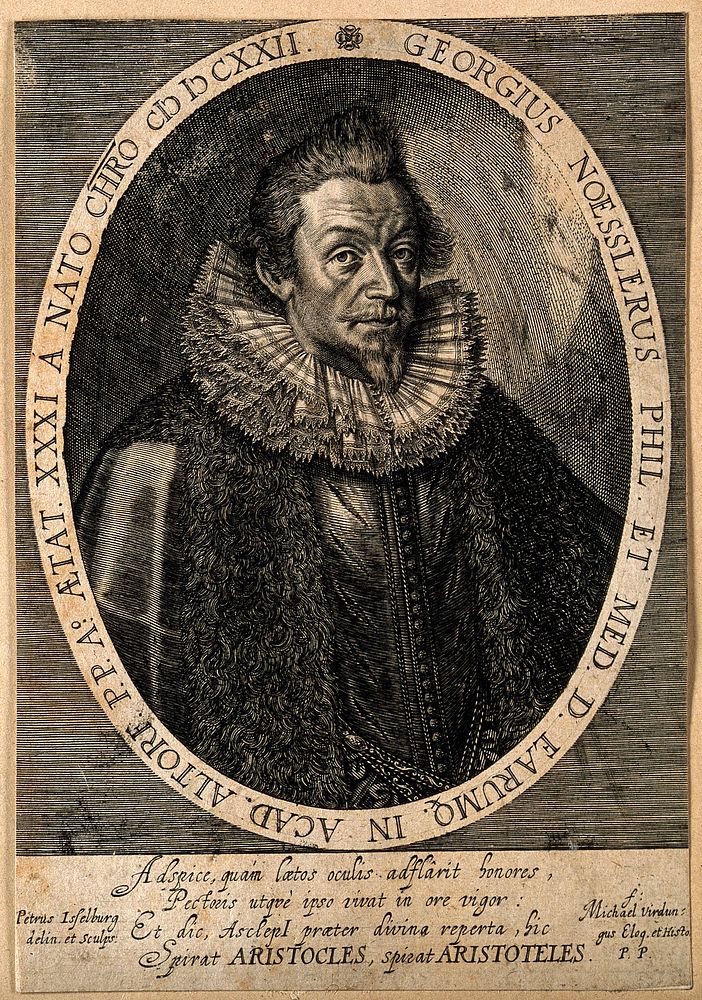 Georg Noessler. Line engraving by P. Isselburg, 1622, after himself.