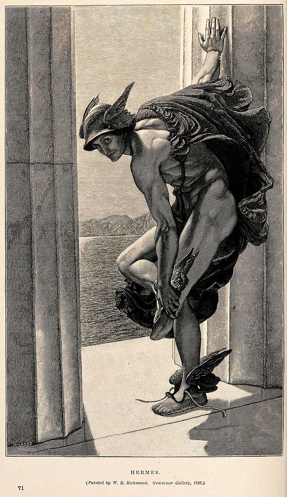 Mercury [Hermes]. Wood engraving by Jonnard after W.B. Richmond, 1866.