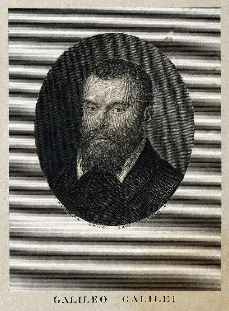Galileo Galilei. Line engraving by N. Schiavoni after G. Bossi after D. Tintoretto.