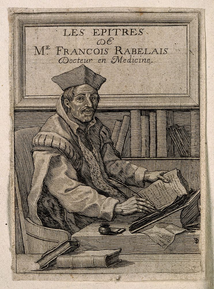 François Rabelais. Line engraving by F. Chauveau., 1651.