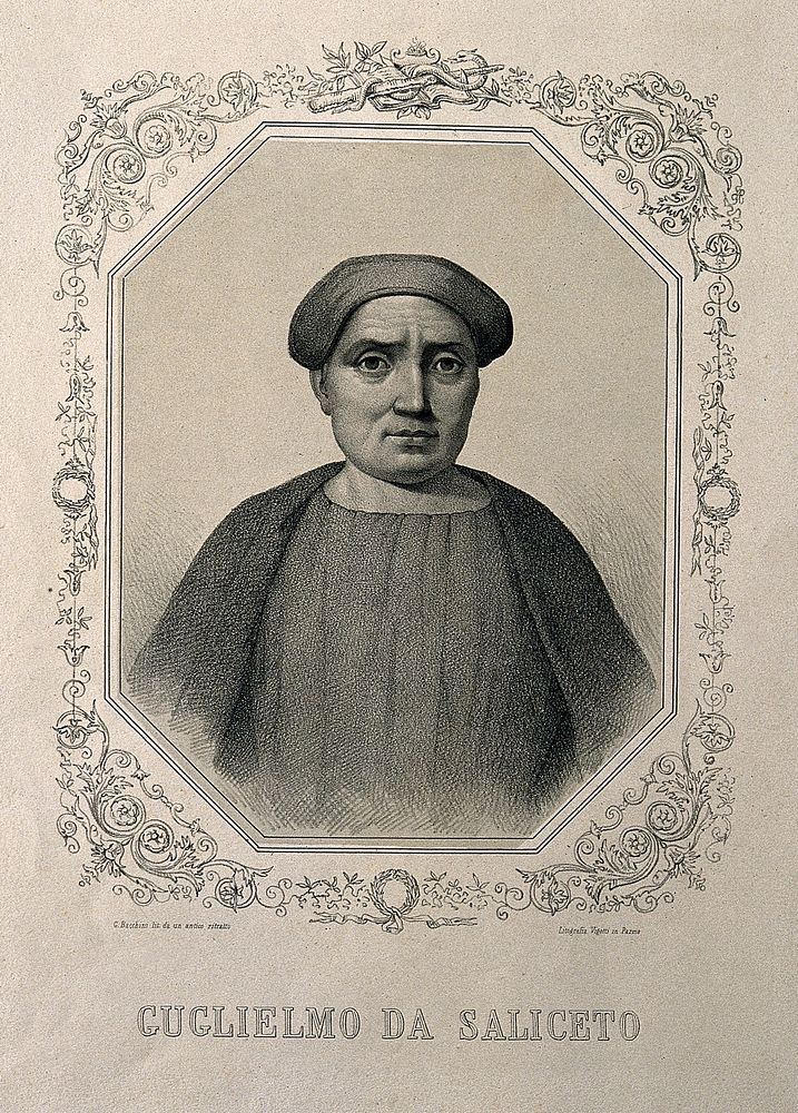 Guglielmo da Saliceto. Lithograph by G. Bacchini.