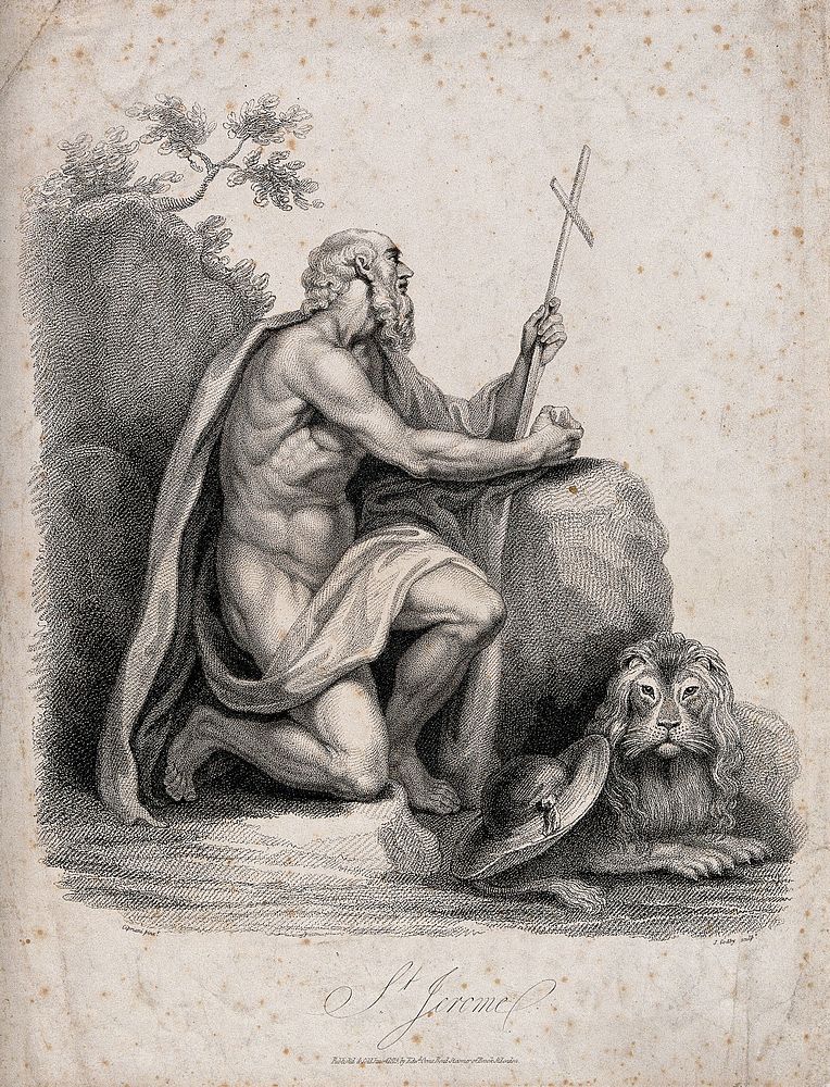 Saint Jerome. Stipple engraving by J. Godby after G.B. Cipriani.