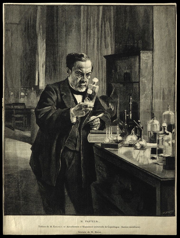 Louis Pasteur. Wood engraving by Ch. Baude after A.G.A. Edelfelt, 1885.