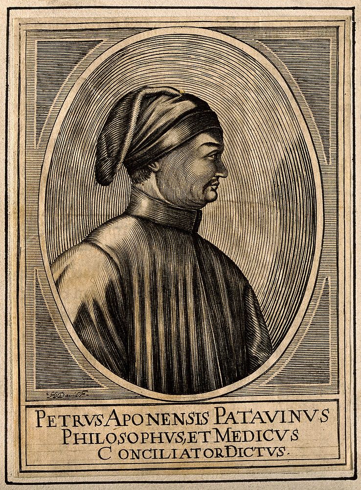 Petrus de Abano. Line engraving by H. David, 1630.