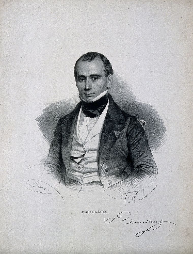 Jean Baptiste Bouillaud. Lithograph by N. E. Maurin after himself.