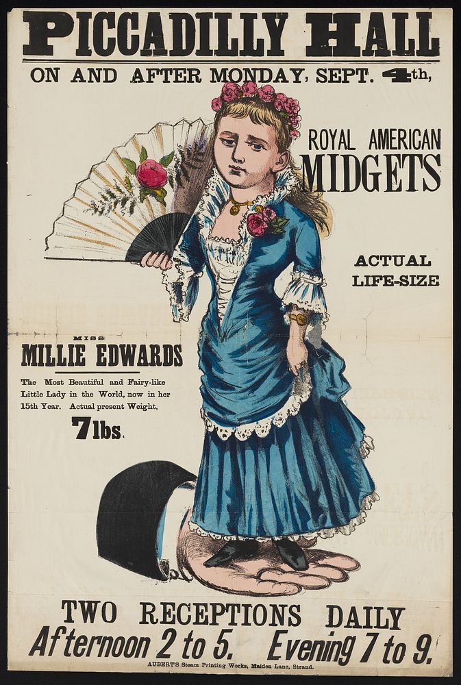 Piccadilly Hall on and after Monday, Sept. 4th : Royal American Midgets : Miss Millie Edwards... two receptions daily... /…