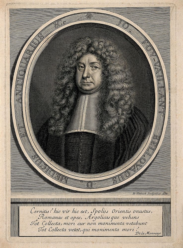 Jean Foy Vaillant. Line engraving by N. Habert, 1688.