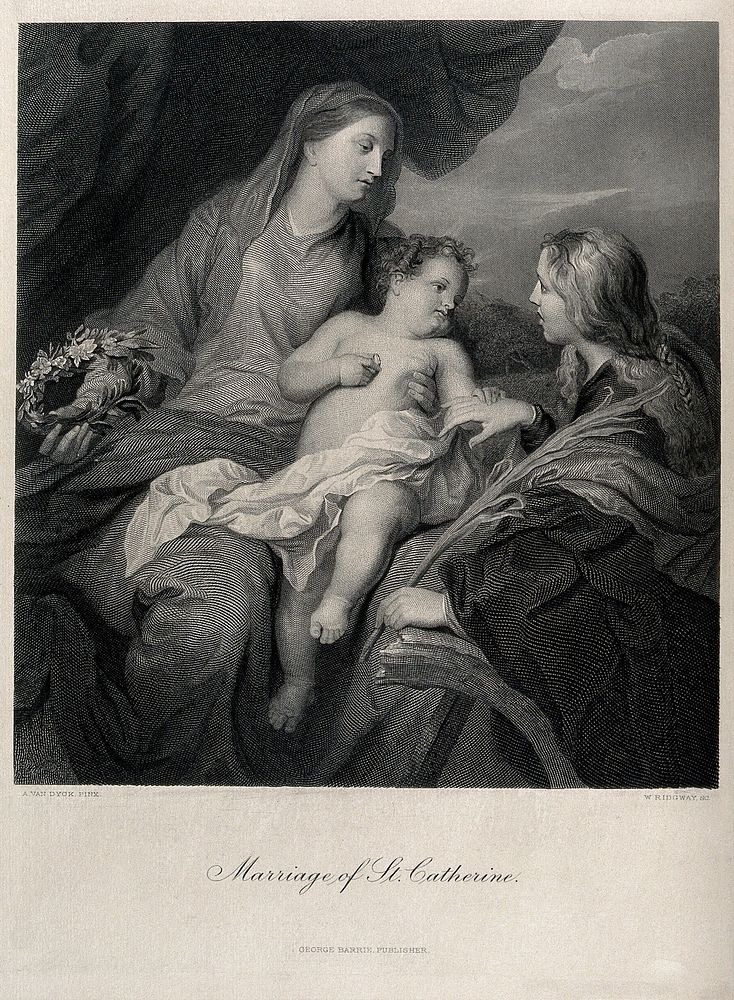 Saint Catherine. Line engraving by W. Ridgway after Sir A. van Dyck.