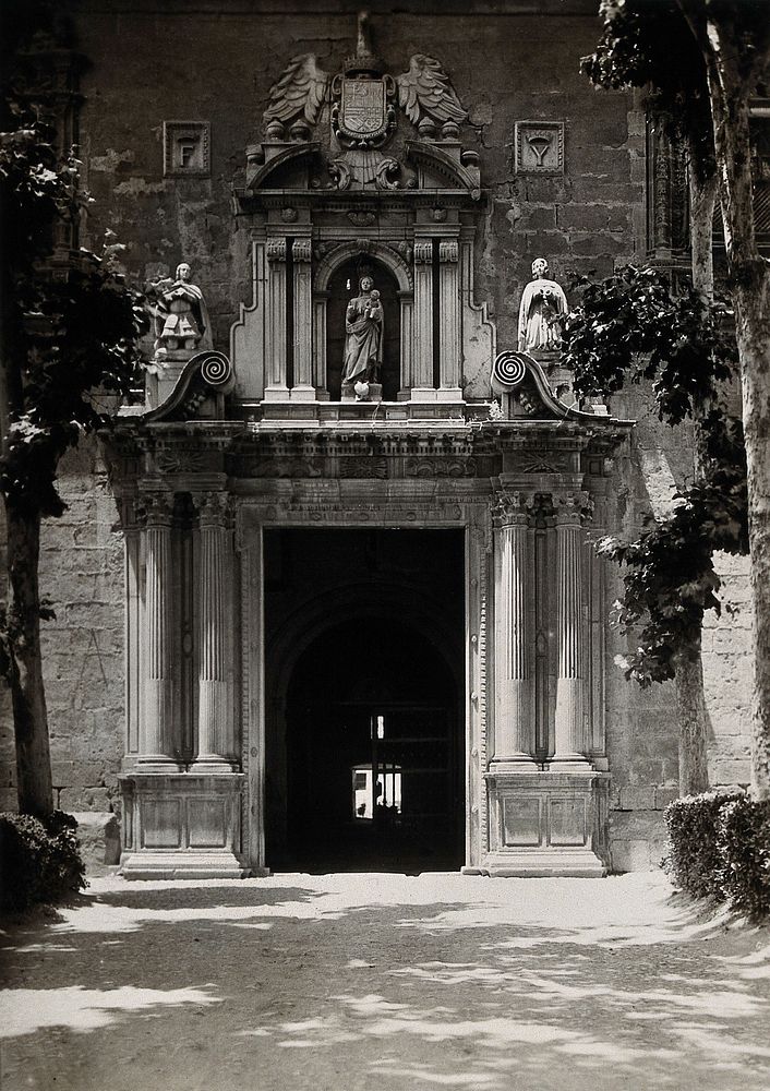Lunatic asylum (once a convent), Granada: gateway. Photograph, ca.1900.