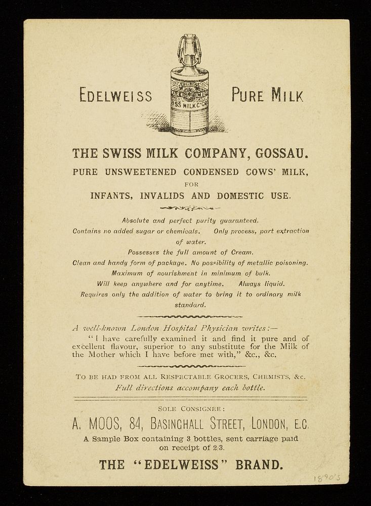 The Swiss Milk Company, Gossau : the Edelweiss brand / A. Moos.