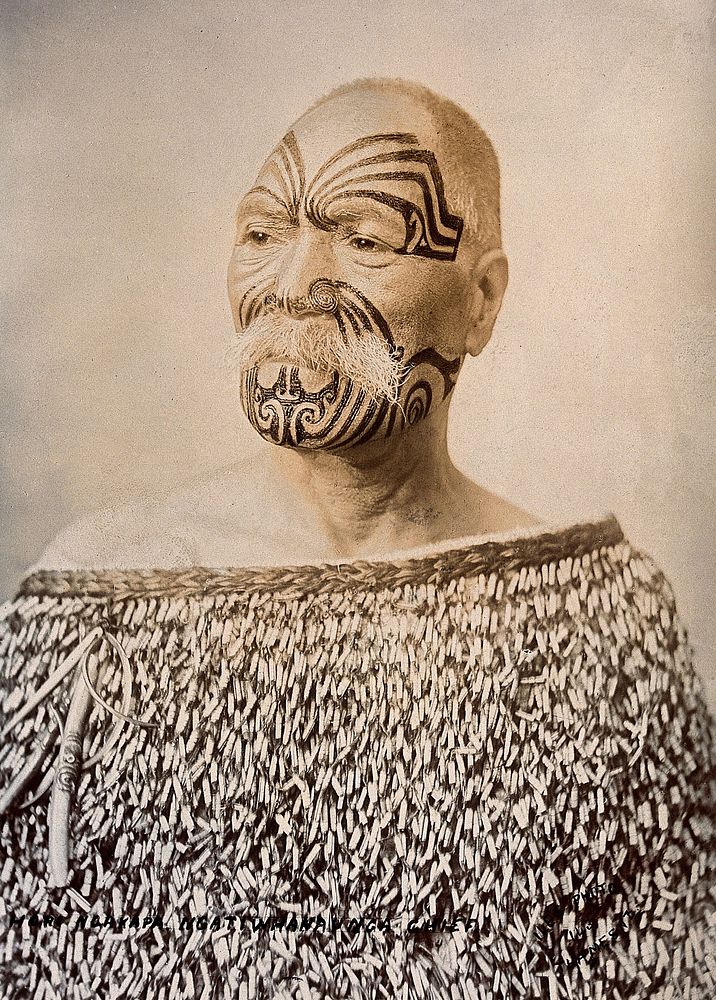 New Zealand: Hori Ngakapa, Maori chief of the Ngatiwhanaunga tribe. Albumen print by Iles Photo.