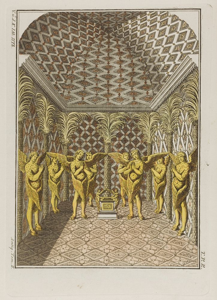 The temple of Solomon at Jerusalem: interior. Coloured engraving, ca. 1804-1811.