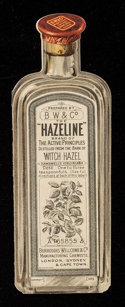 The "Hazeline" brand of the active principles distilled from the bark of witch hazel, hamamelis virginiana... / Burroughs…