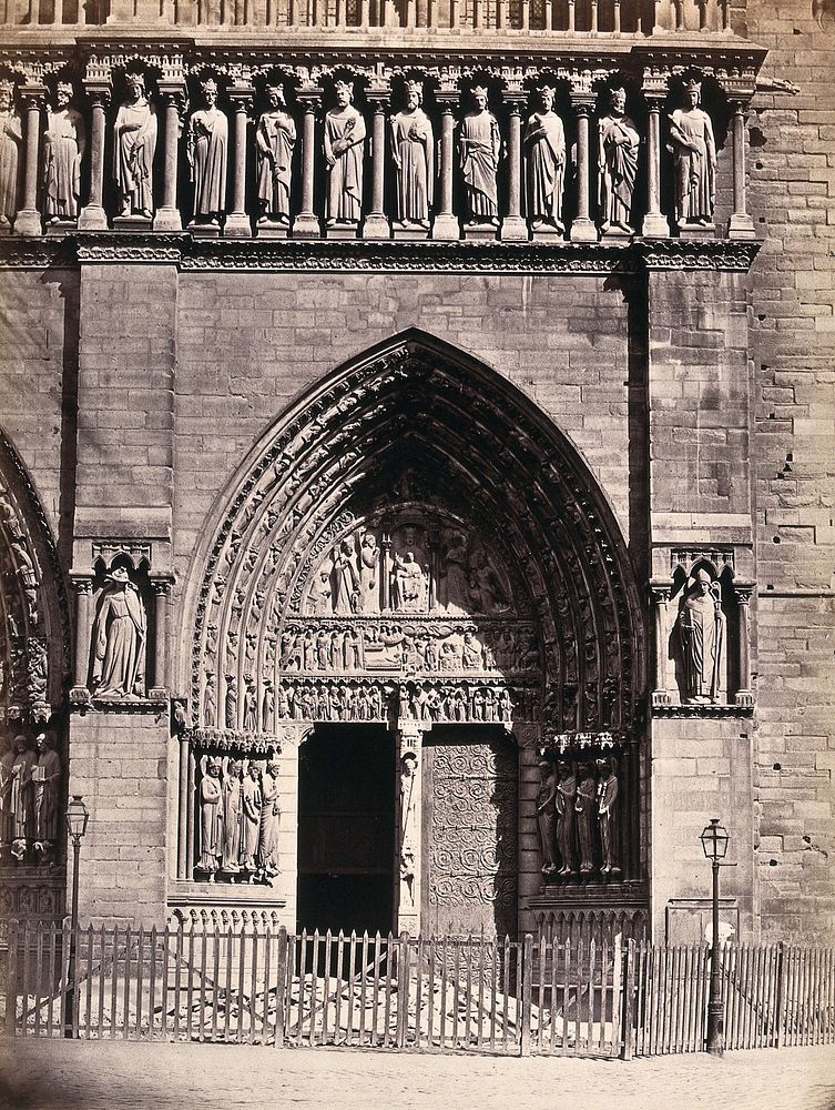 Notre Dame Cathedral, Paris, France: the Portal of St. Anne (west facade, right door). Photograph by Achille Quinet, ca.…